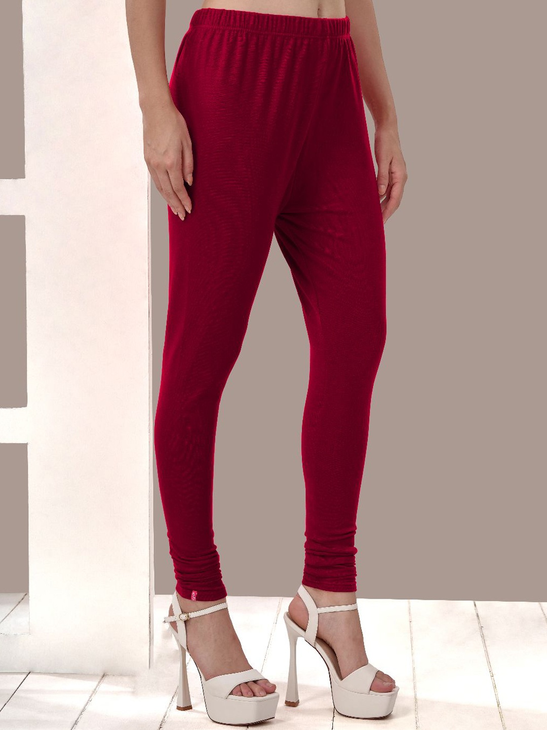 

LYRA Winter Fleece Lined Churidar Length Leggings, Red
