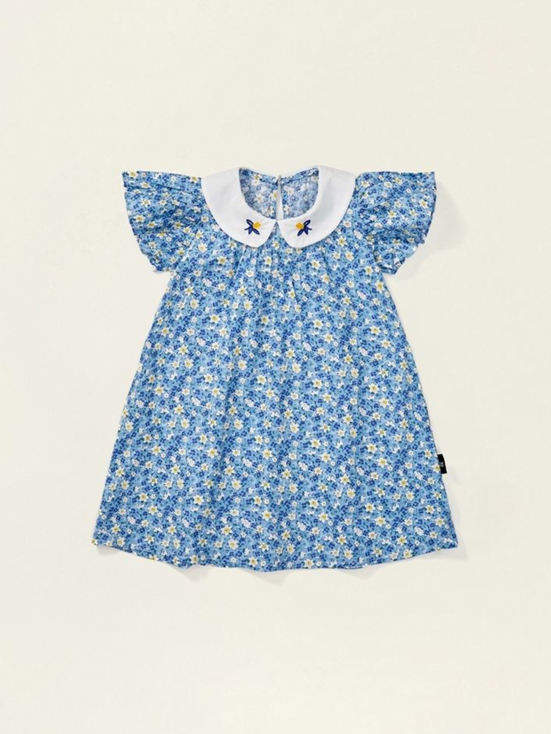 

LULU & SKY Girls Floral Printed Peter Pan Collar Cotton Flutter Sleeve A-Line Dress, Blue