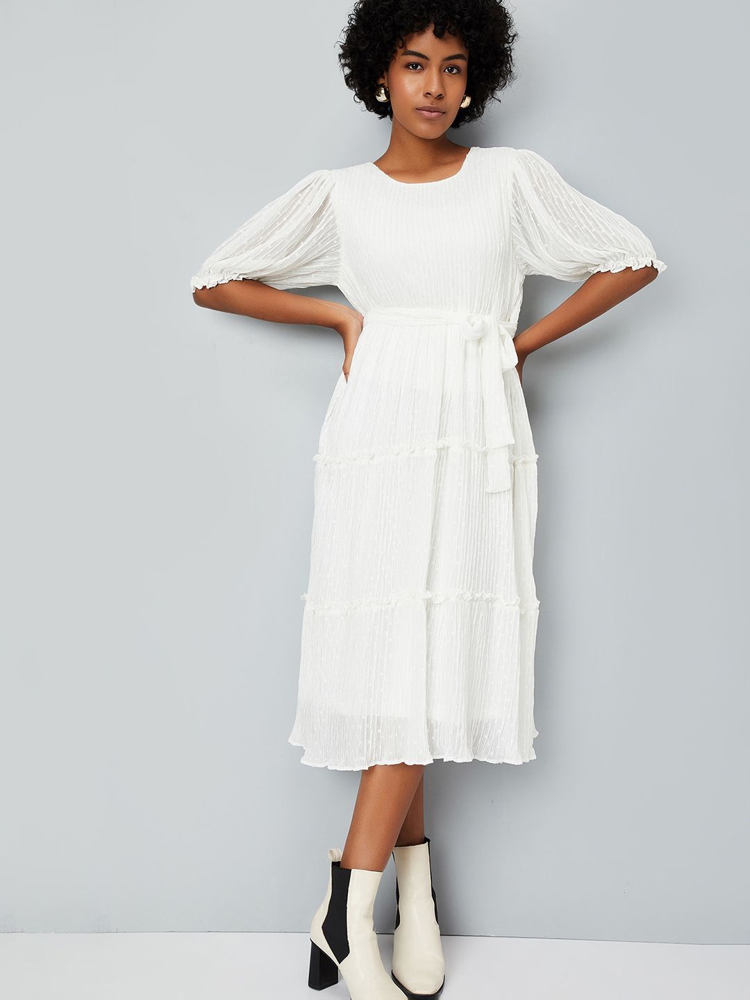 

max Women Puff Sleeve Empire Midi Dress, Off white