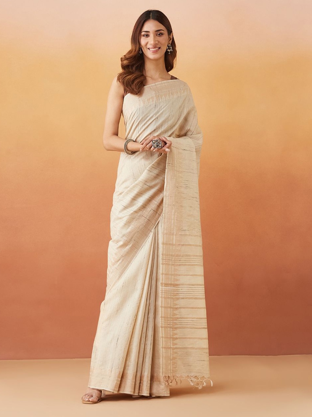 

Fabindia Woven Design Saree, Off white