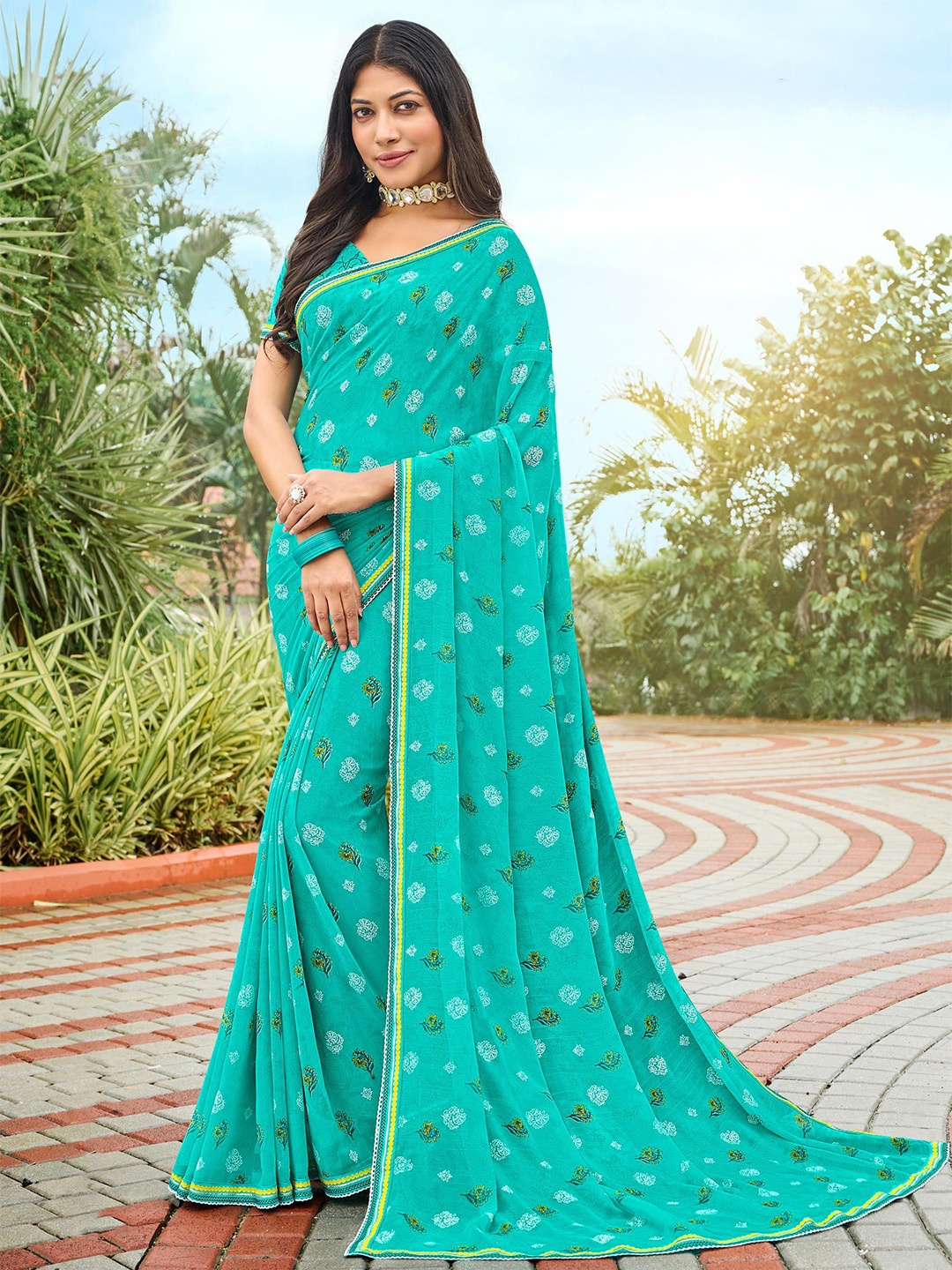 

Laxmipati Floral Embroidered Poly Saree, Blue