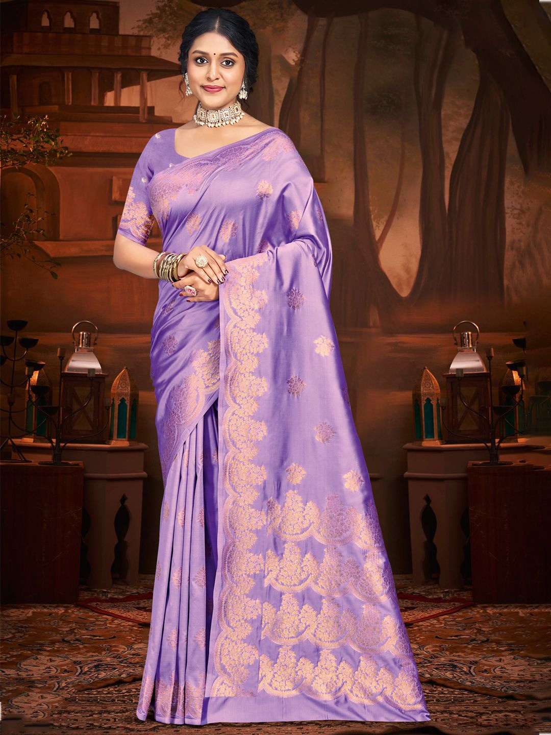

SANGAM PRINTS Woven Design Zari Silk Tussar Saree, Lavender