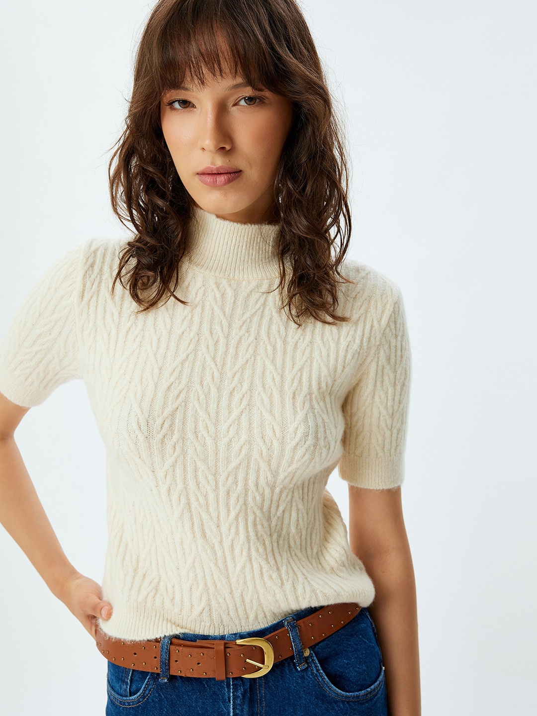 

Koton Women Turtle Neck Cable Knit Pullover, White