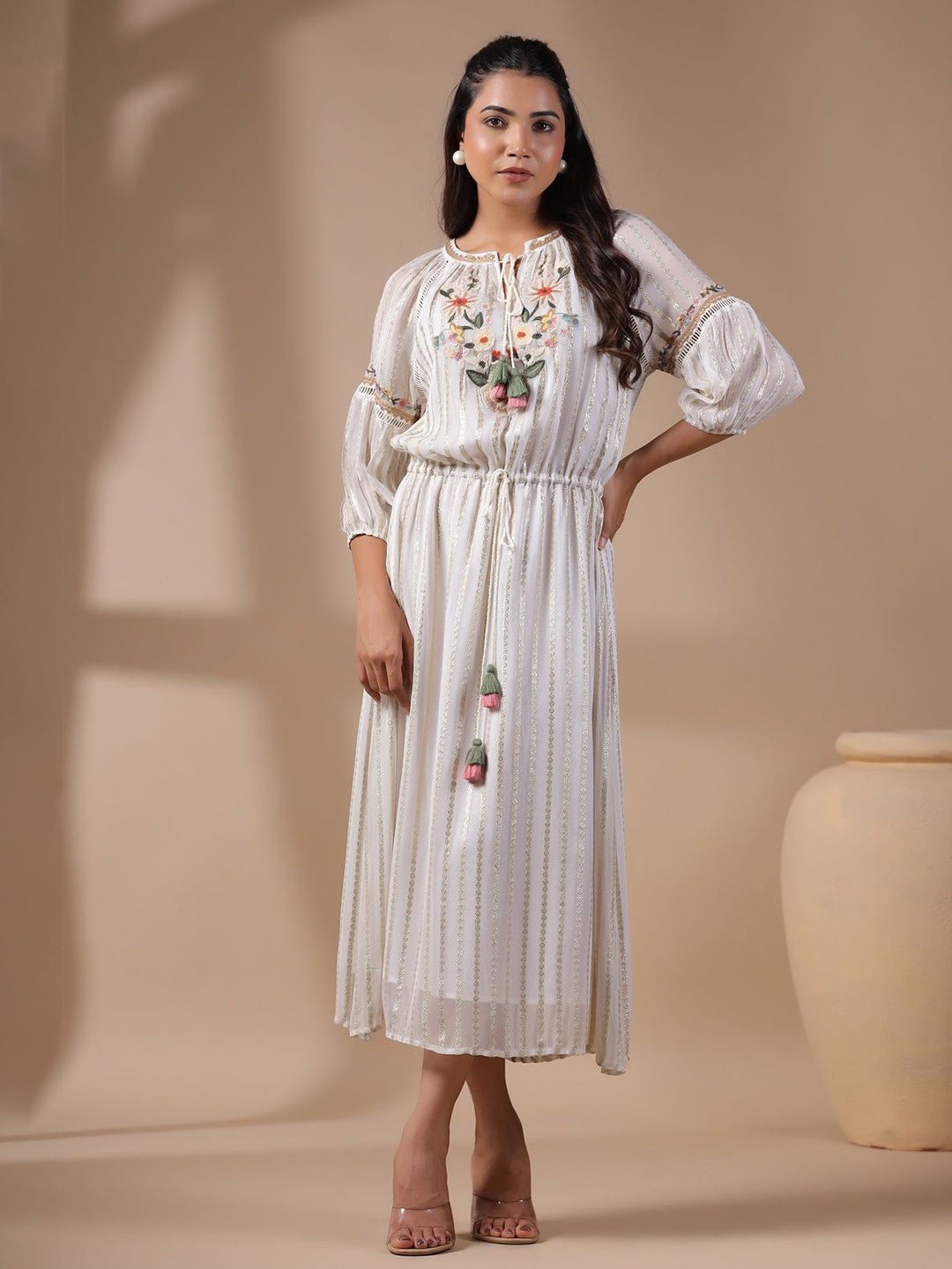 

Nyaro Striped Keyhole Neck Maxi Dress, White