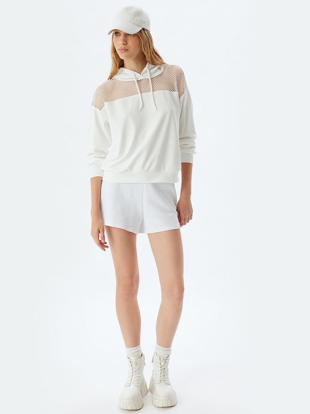 

Koton Women Solid Hood Polyamide Pullover Sweatshirt, White