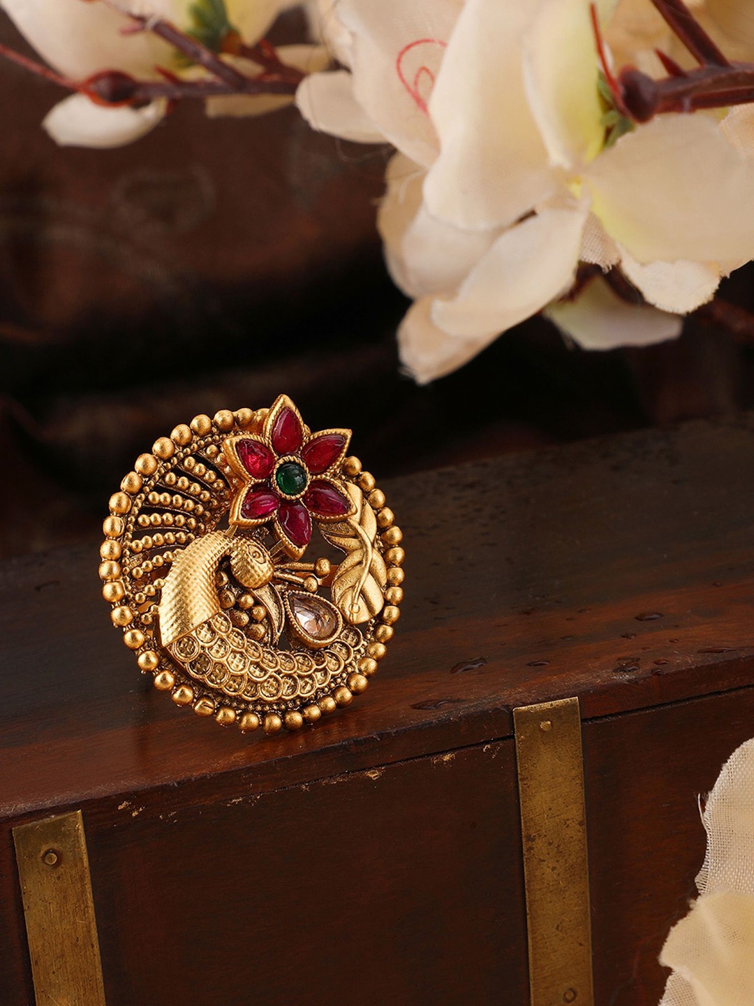 

ANIKAS CREATION Gold-Plated Stones Studded Adjustable Finger Ring