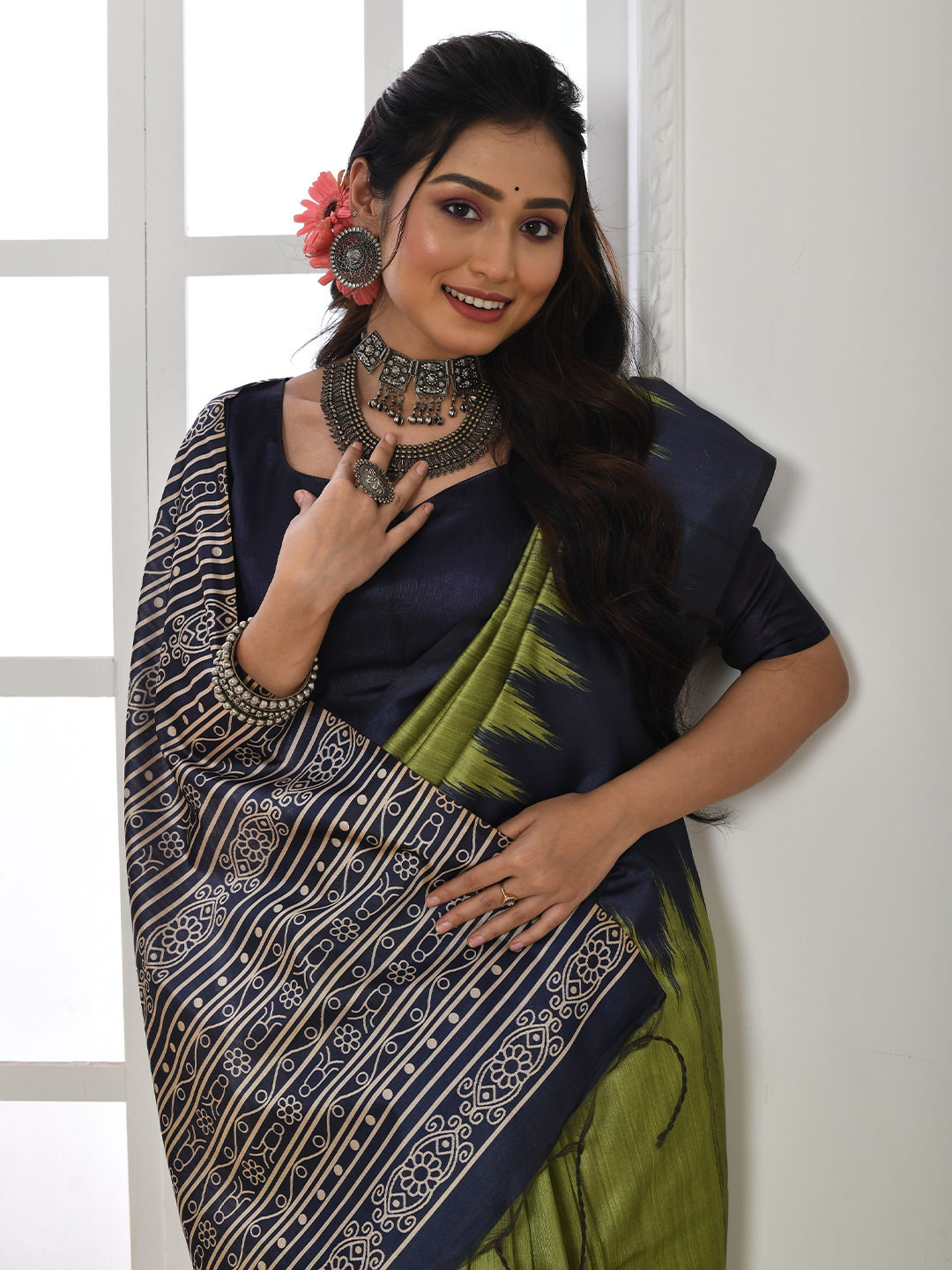 

Kandora Ethnic Motifs Printed Pure Silk Banarasi Designer Saree, Green