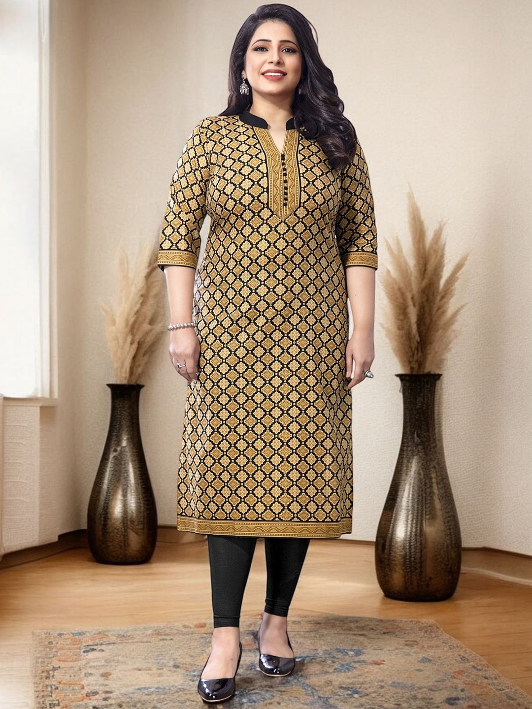 

Jevi Prints Women Geometric Printed Cotton Quirky Kurta, Brown