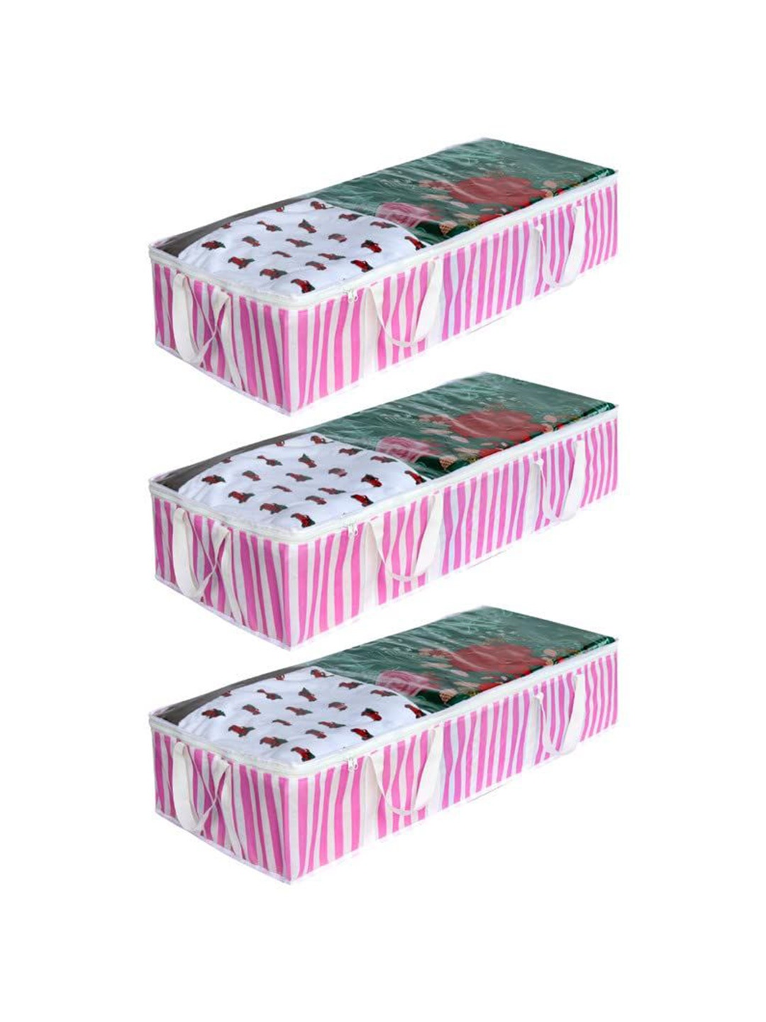 

prettykrafts Pink & White 3 Pieces Printed Multi-Utility Organisers