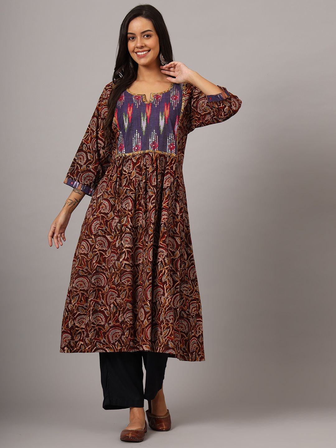 

DART STUDIO Printed Cotton Midi Kurta, Maroon