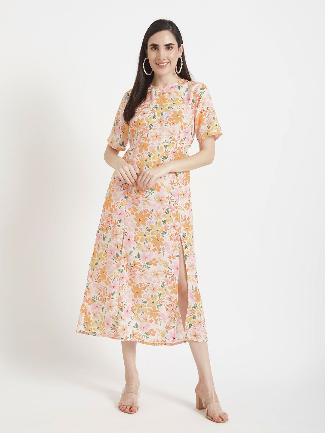 

AMSWAN Women Floral Print Maxi Dress, Orange