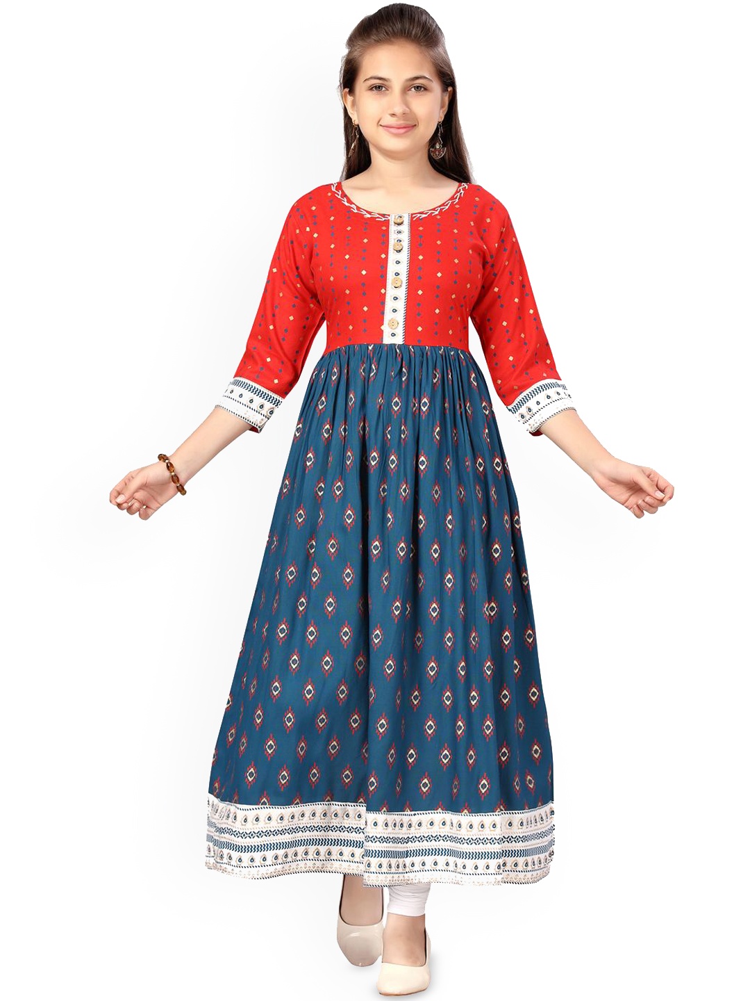 

BAESD Girls Ethnic Motifs Printed Anarkali Kurta, Red