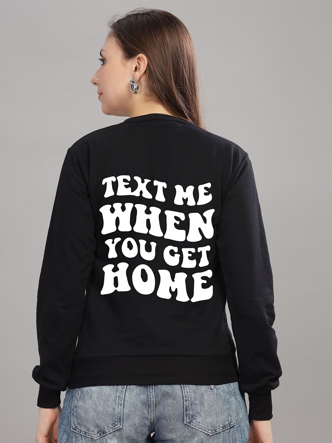 

FALTU.CO Women Typography Printed Round Neck Cotton Pullover Sweatshirt, Black