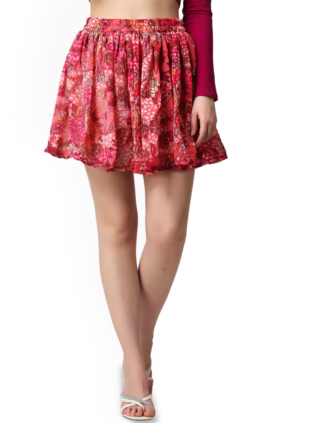 

SCORPIUS Women Printed Above Knee Length Flared Skirt, Pink