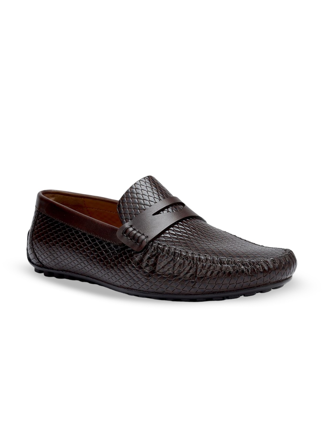 

ROSSO BRUNELLO Men Textured Leather Slip-on Formal Loafers, Coffee brown