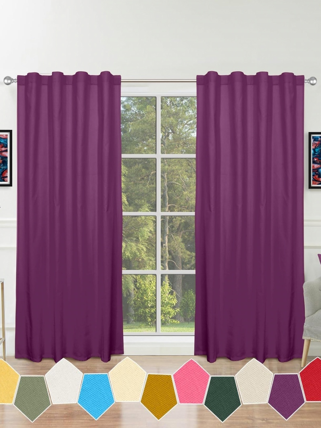 

THE LINEN COMPANY Purple 2 Pieces Room Darkening Pure Cotton Window Curtain