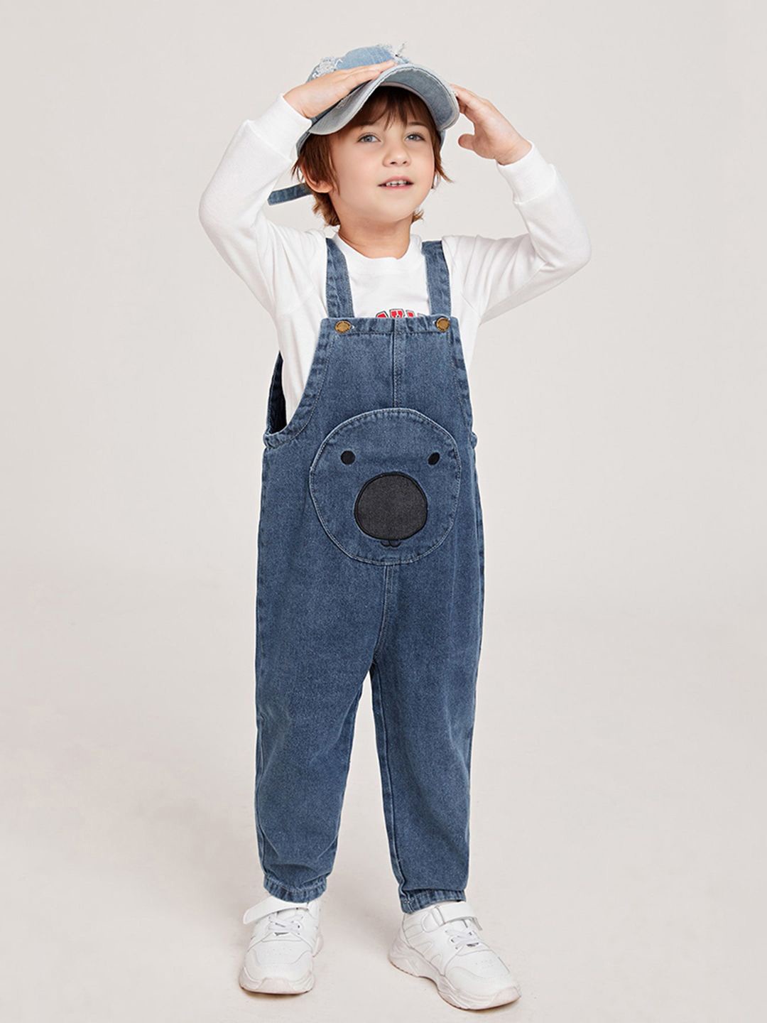 

INCLUD Boys Solid Patchwork Dungaree, Navy blue