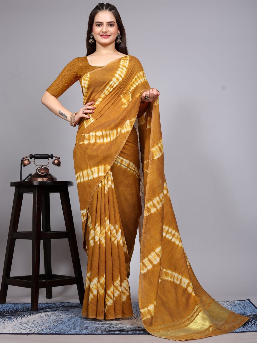 

Anouk Leheriya Zari Leheriya Saree, Mustard