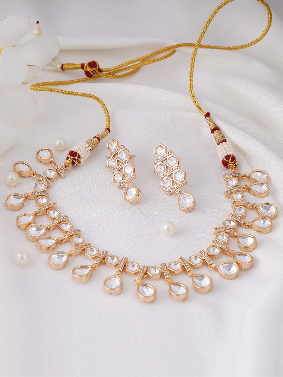 

Adwitiya Collection Gold-Plated American Diamond & Kundan Studded Jewellery Set