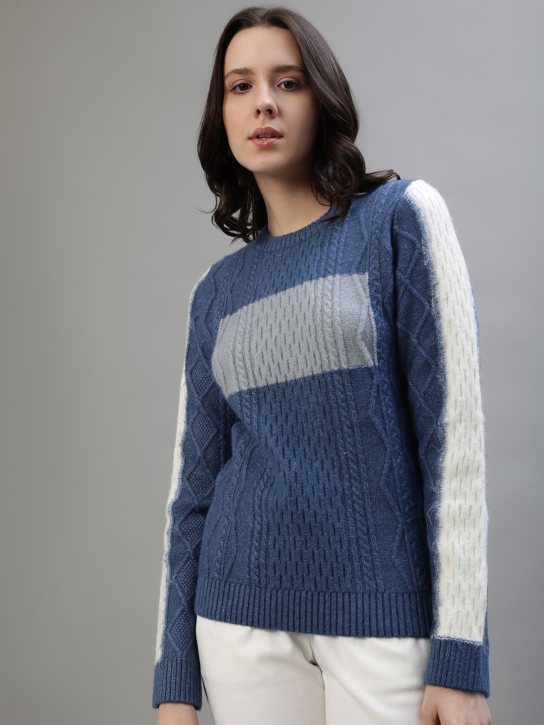 

Iconic Women Colourblocked Pullover, Blue