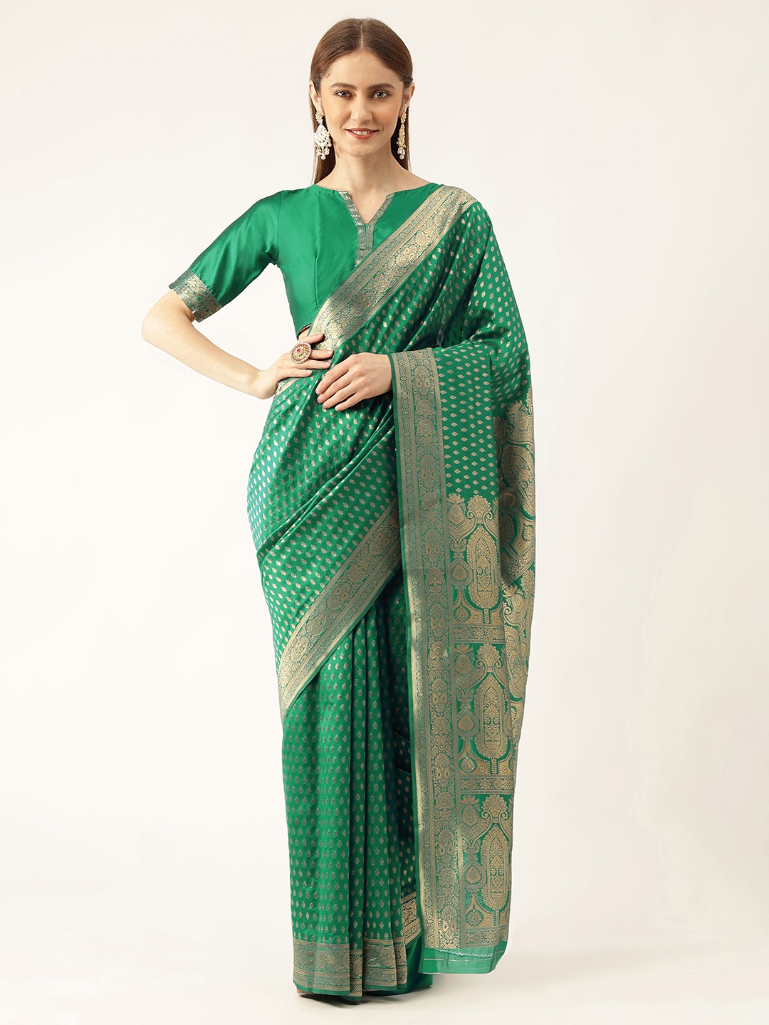 

Maroosh Woven Design Zari Kanjivaram Saree, Green