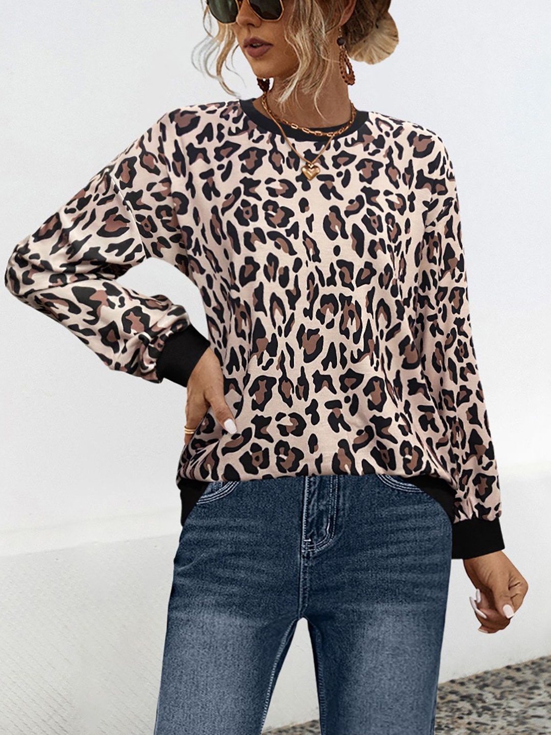 

StyleCast x Revolte Women Animal Printed Round Neck Pullover Sweatshirt, Beige