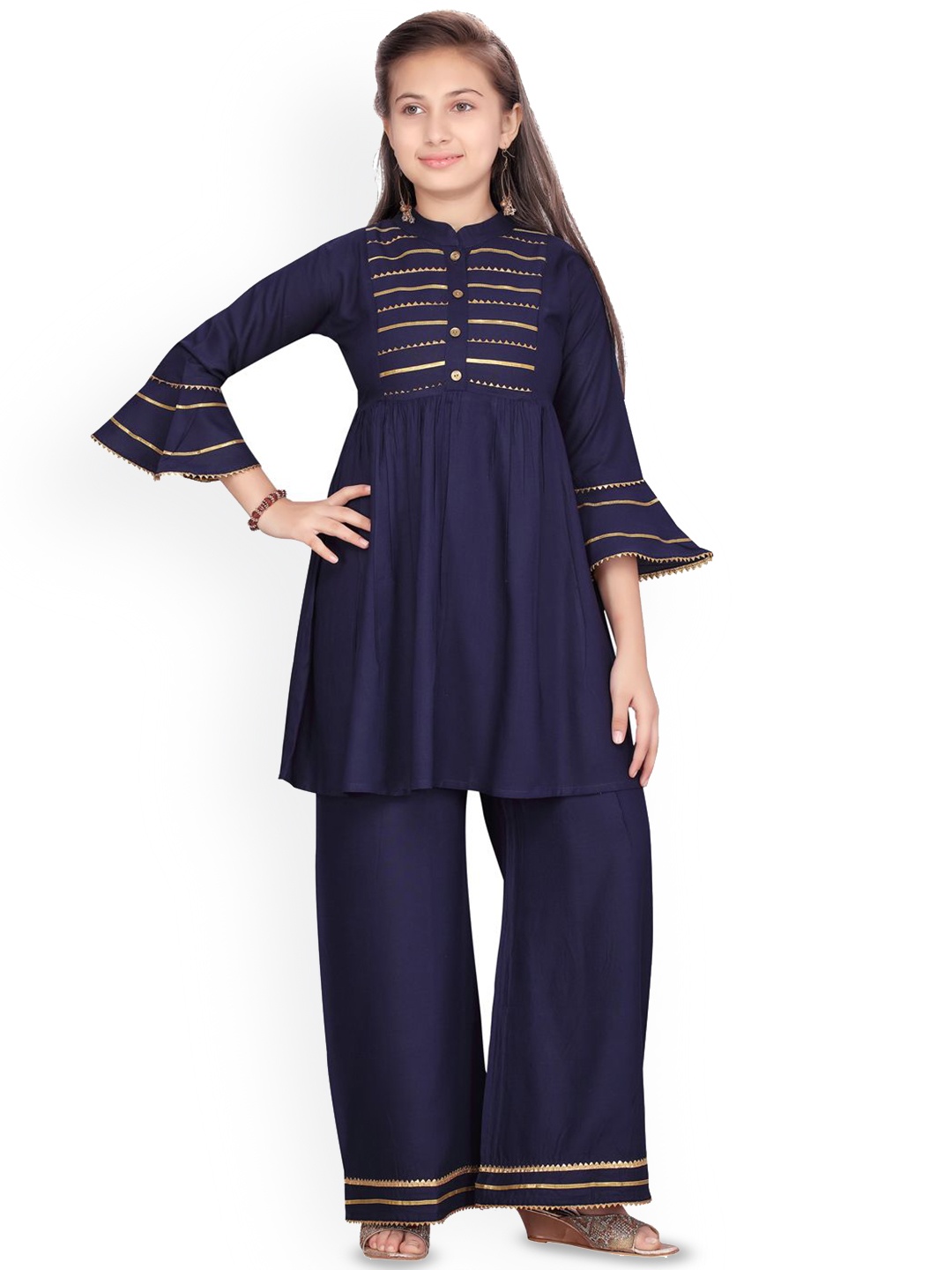 

BAESD Girls Pure Cotton kurti Palazzo Set, Navy blue