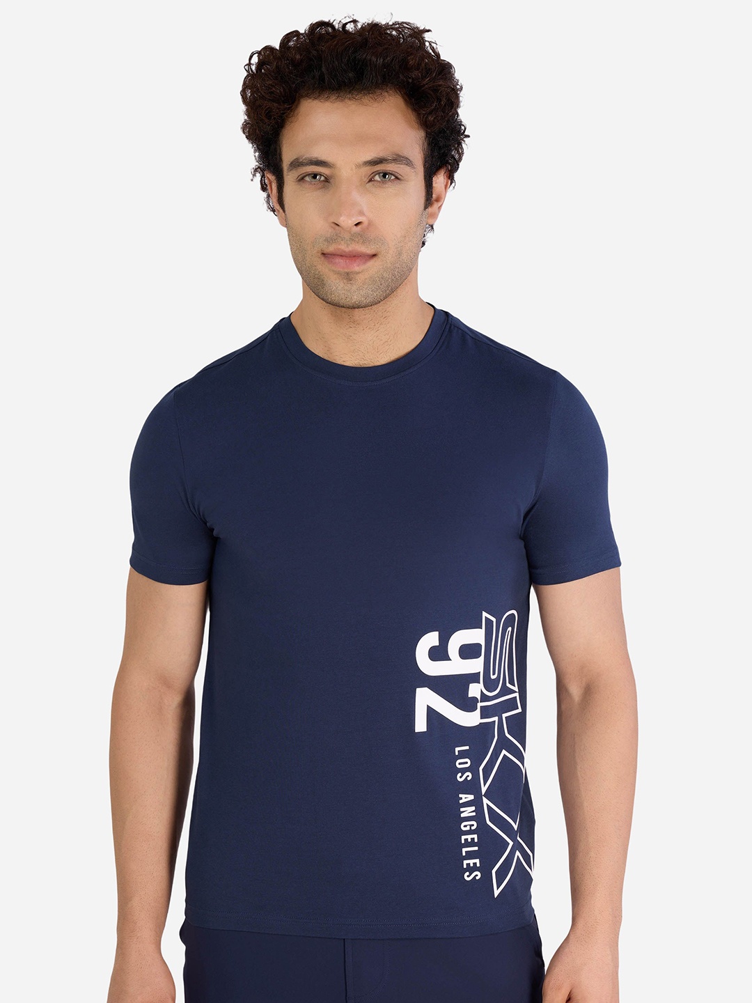 

Skechers Men Typography Printed Round Neck Cotton T-shirt, Navy blue