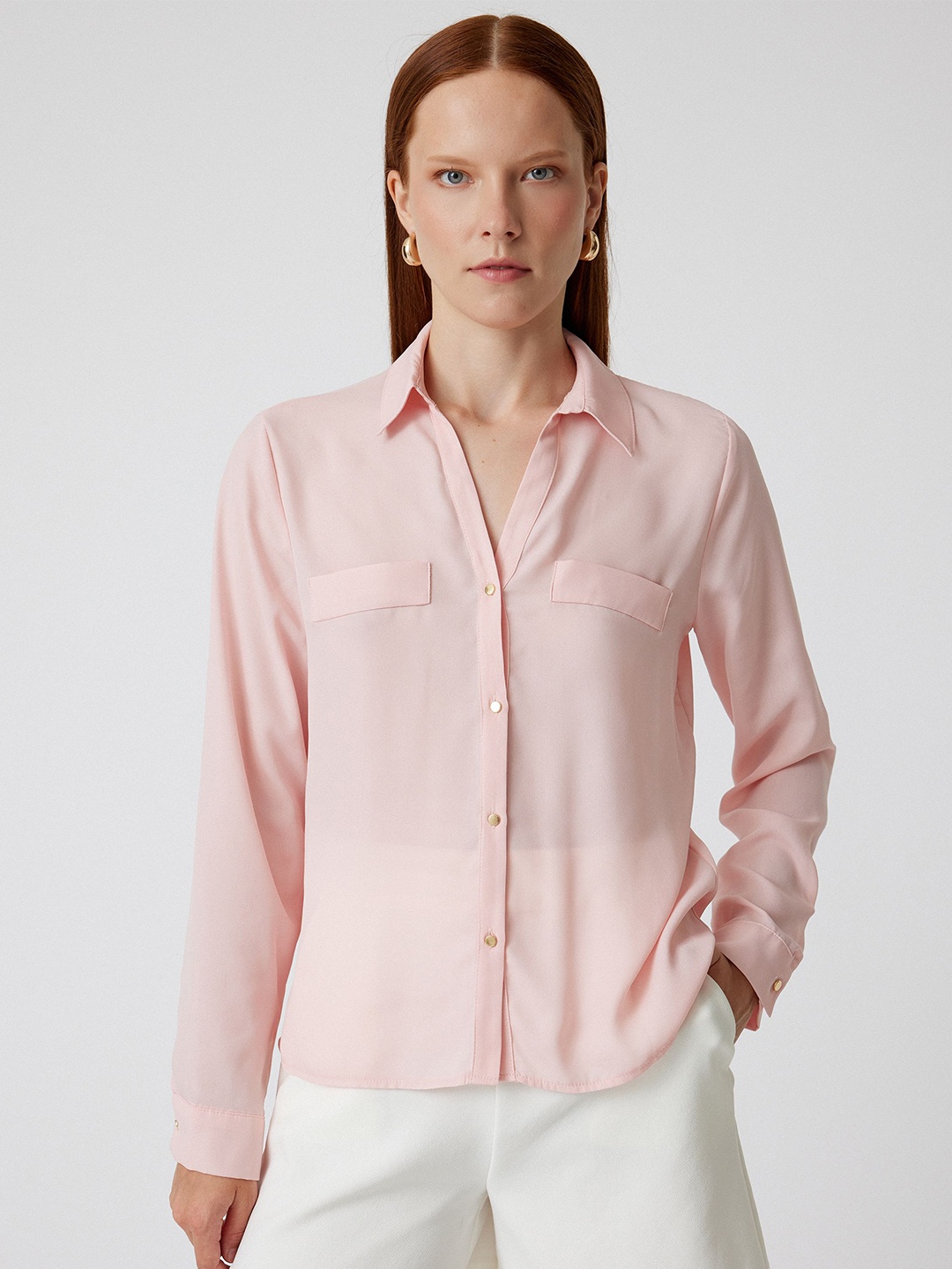 

Koton Women Spread Collar Solid Casual Shirt, Pink