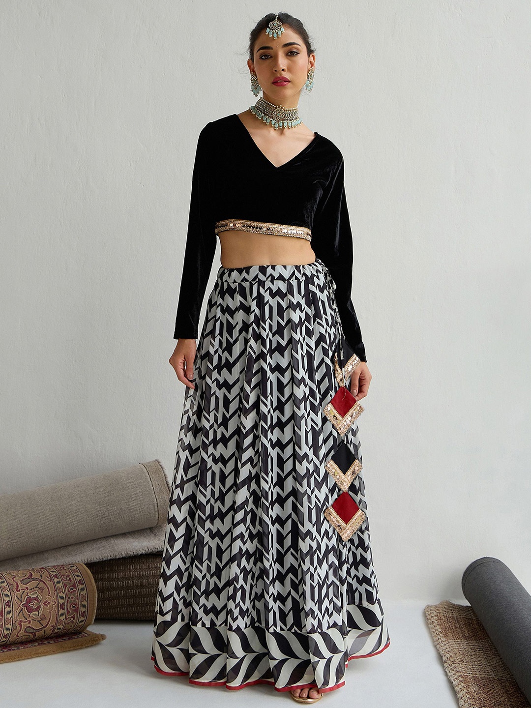 

Shae by SASSAFRAS Embellished Sequinned Ready to Wear Lehenga &, Black