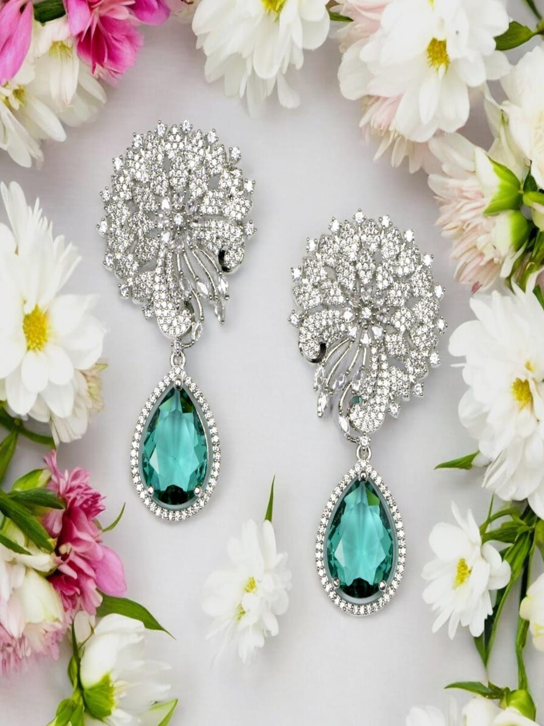 

SHARLEEZ Rhodium-Plated Floral Drop Earrings, Green