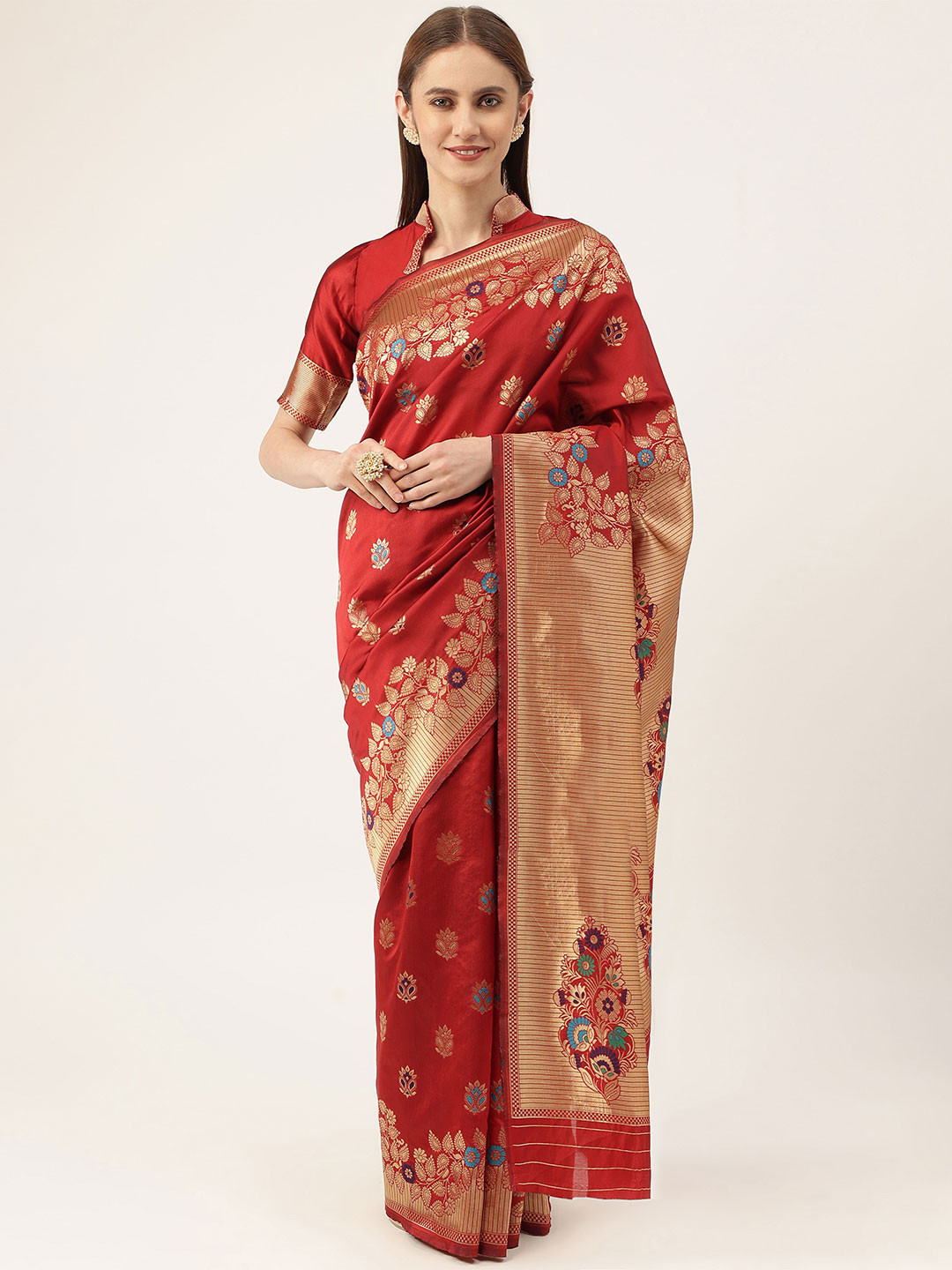 

Maroosh Woven Design Zari Kanjeevaram Saree, Red