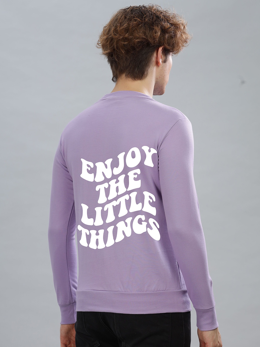 

FALTU.CO Men Typography Printed Round Neck Cotton Pullover Sweatshirt, Lavender