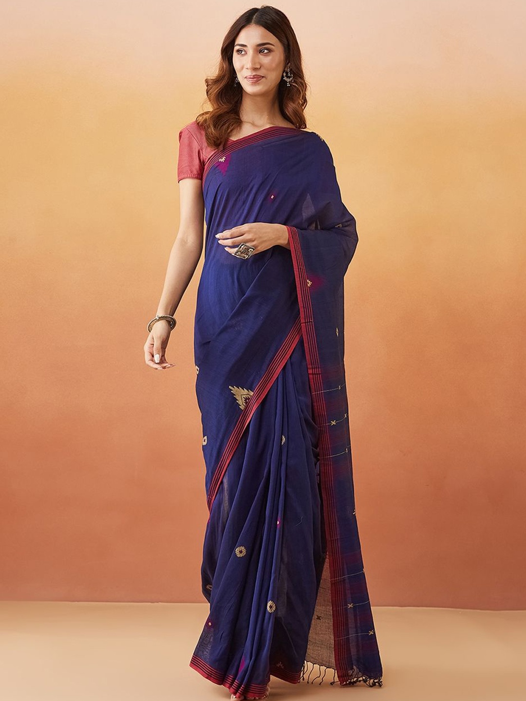 

Fabindia Blue Cotton Jamdani Woven Sari