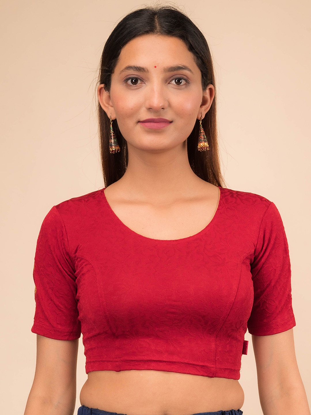 

Bindigasm's Advi Women Embroidered Stretchable Saree Blouse, Red