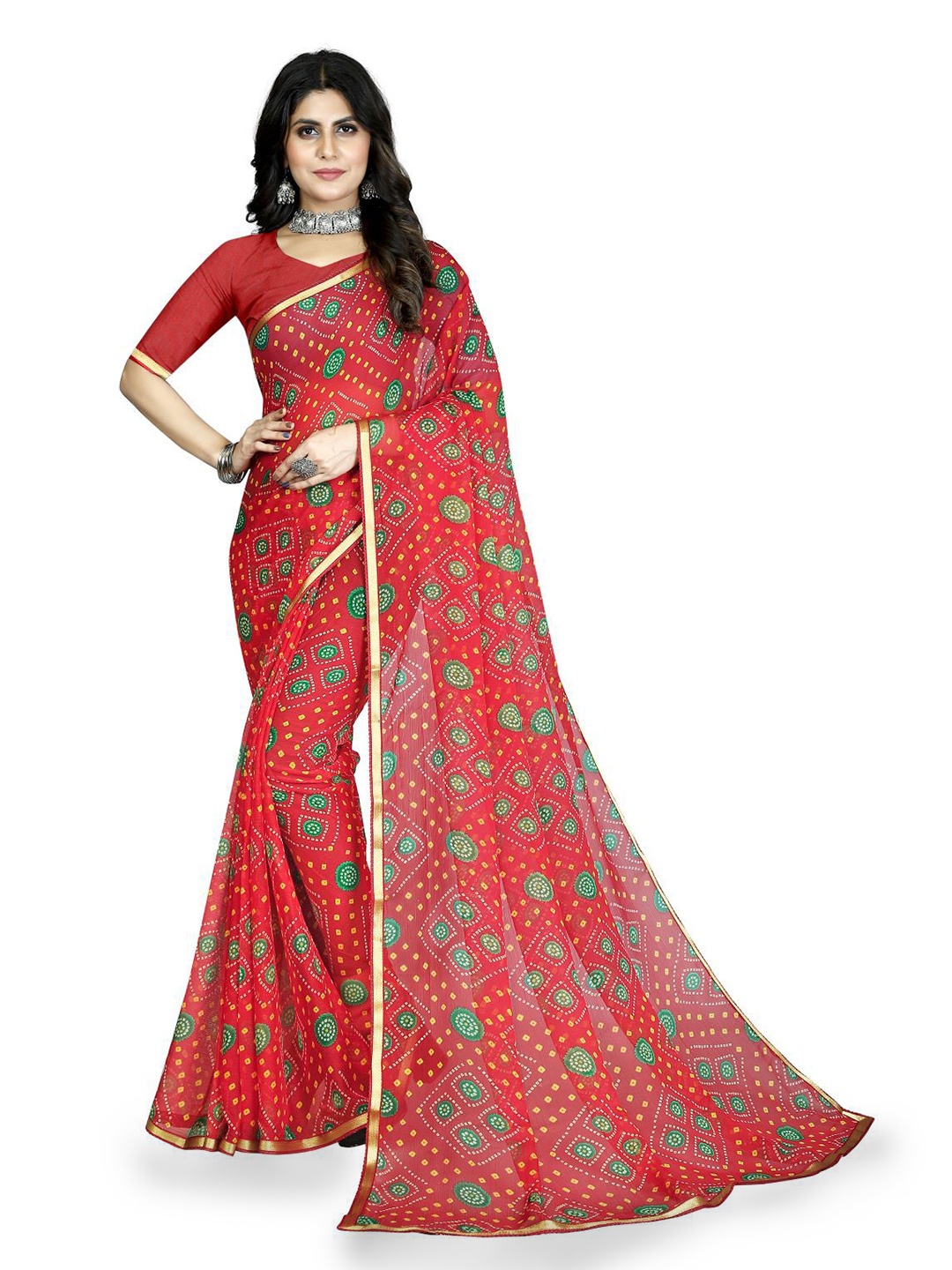 

Anouk Bandhani Zari Poly Chiffon Saree, Red
