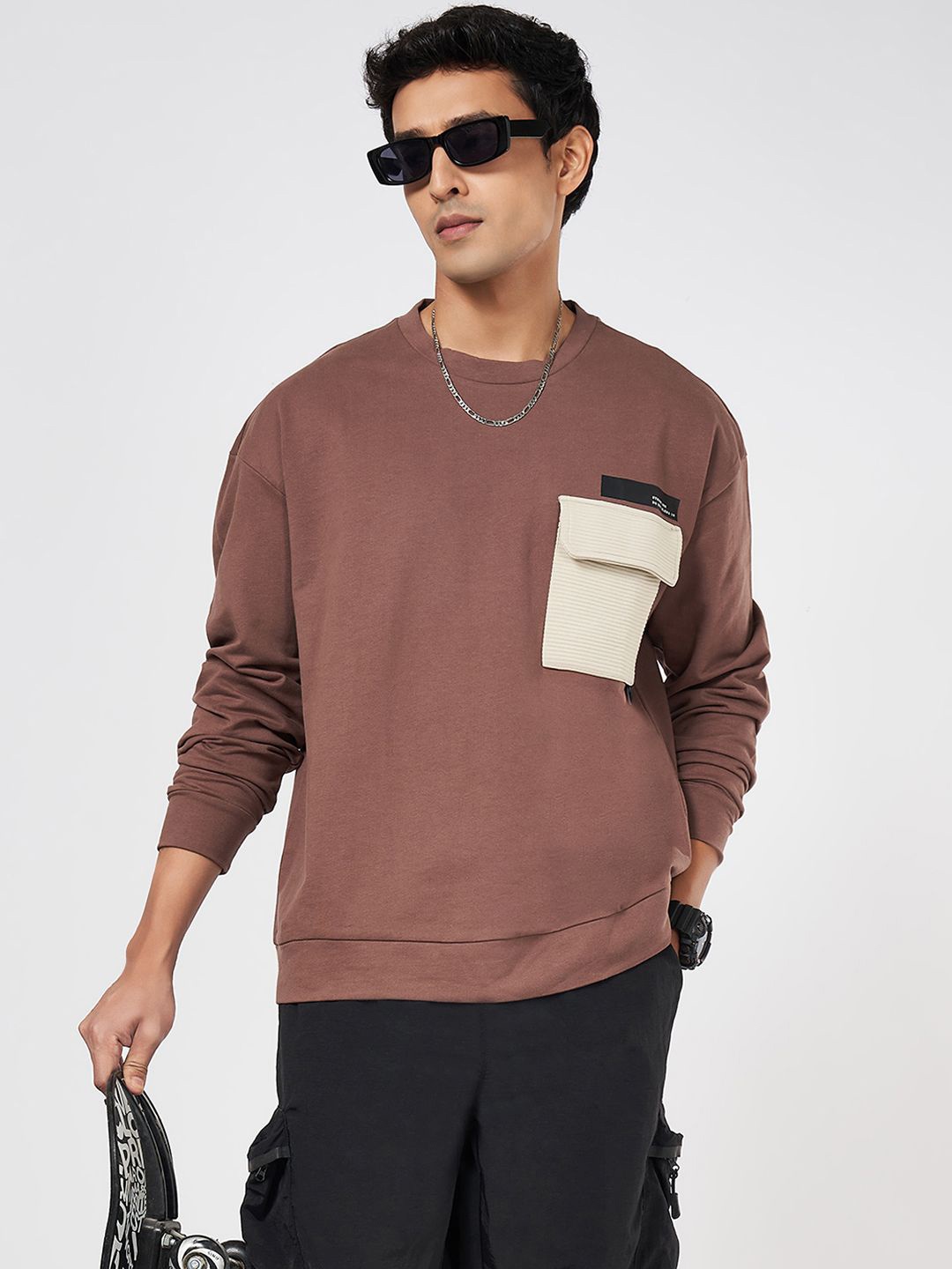 

Street 808 by Pantaloons Men Solid Round Neck Cotton Pullover Sweatshirt, Brown