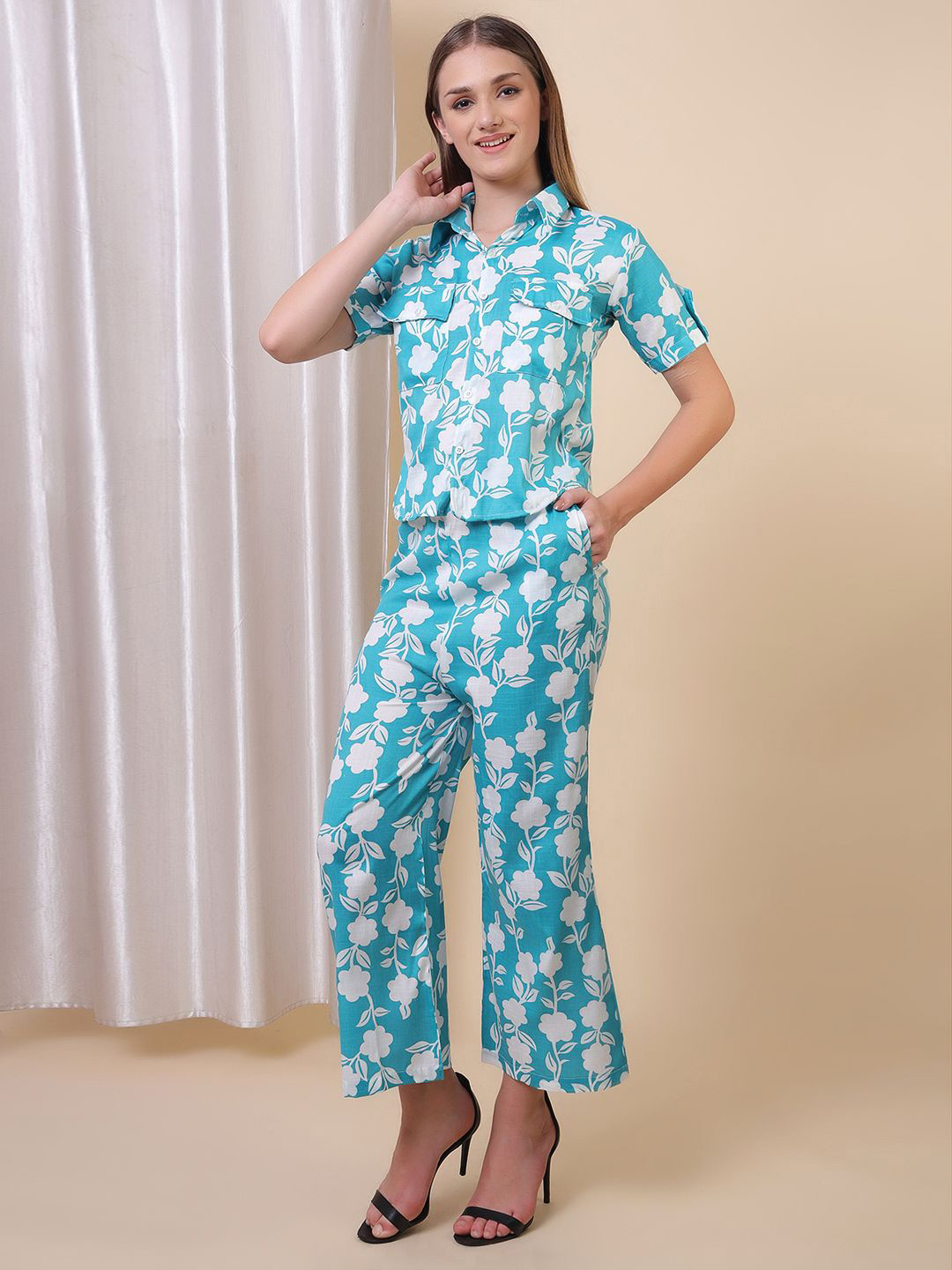 

Softwrap Printed Shirt With Trousers Co-Ords, Blue