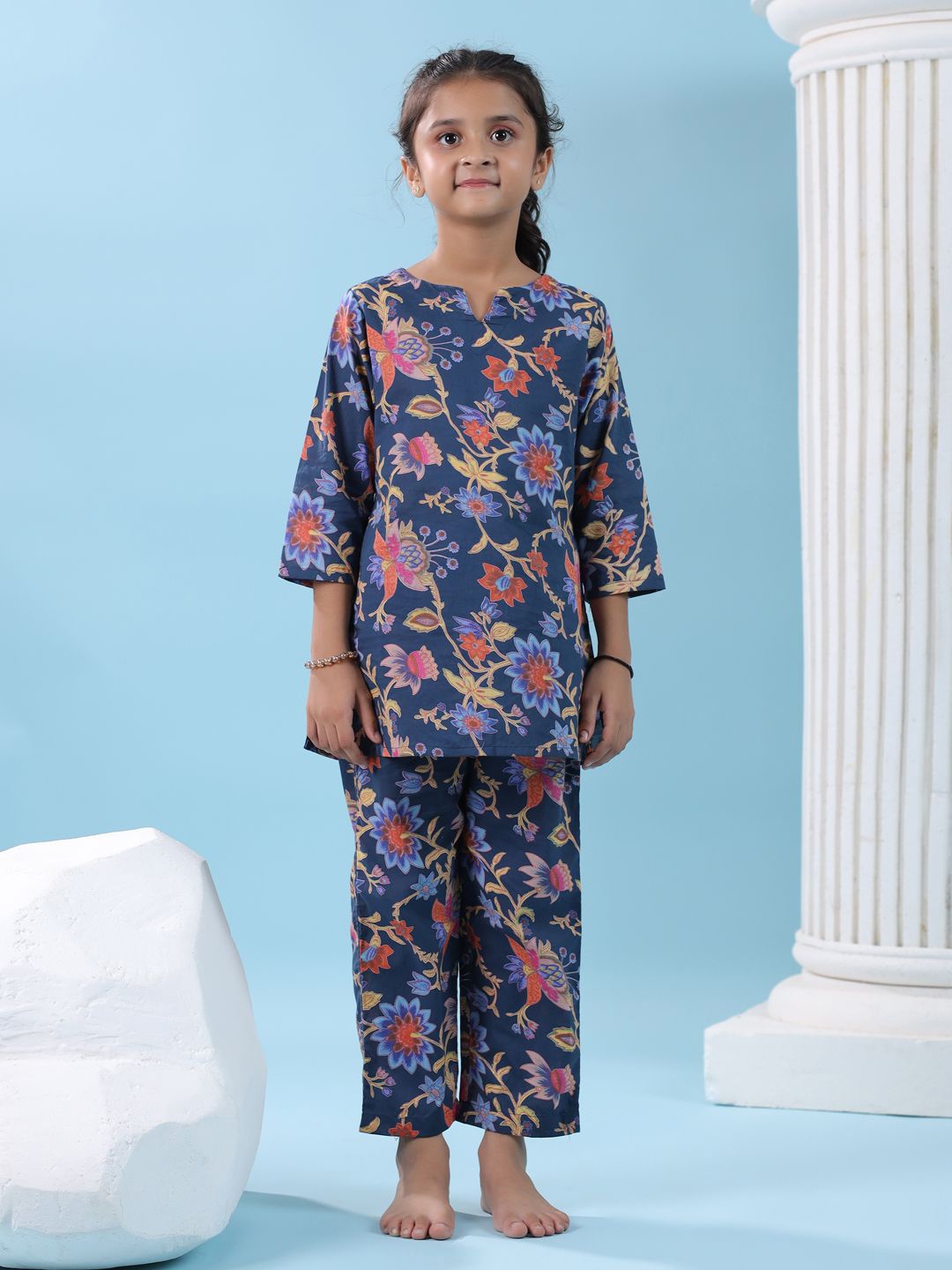 

SANSKRUTIHOMES Kids Girls Printed Night suit, Navy blue