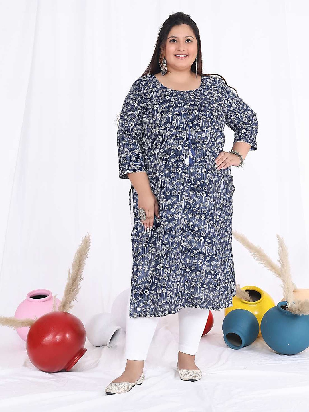 

FLAVIA CREATION Women Printed Floral Kurta, Blue