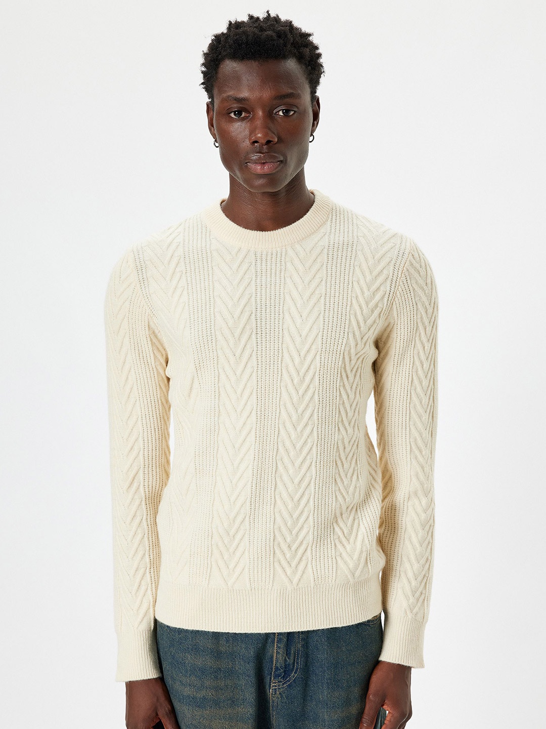 

Koton Men Cable Knit Pullover Sweaters, White