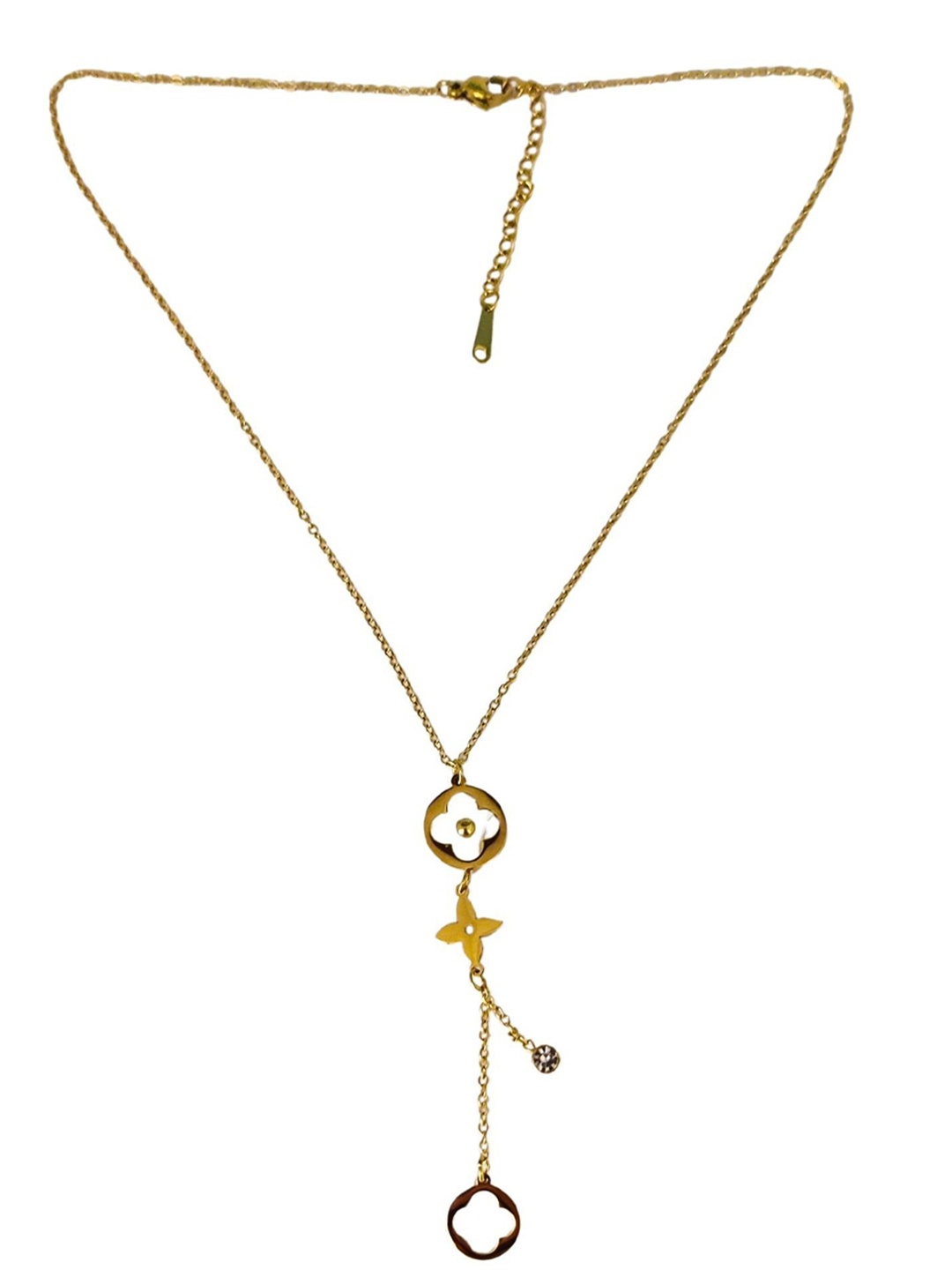 

MANSIYAORANGE Gold Plated Stainless Steel Anti-Tarnish Stone Studded Pendant With Chain