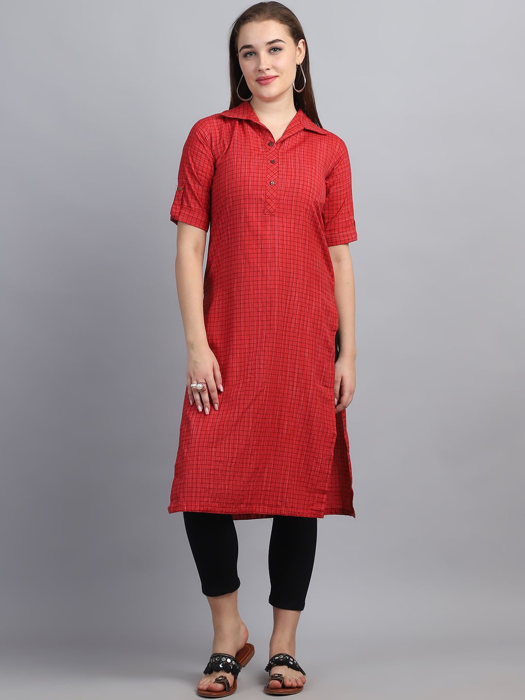 

Enchanted Drapes Women Thread Work Kurta, Red