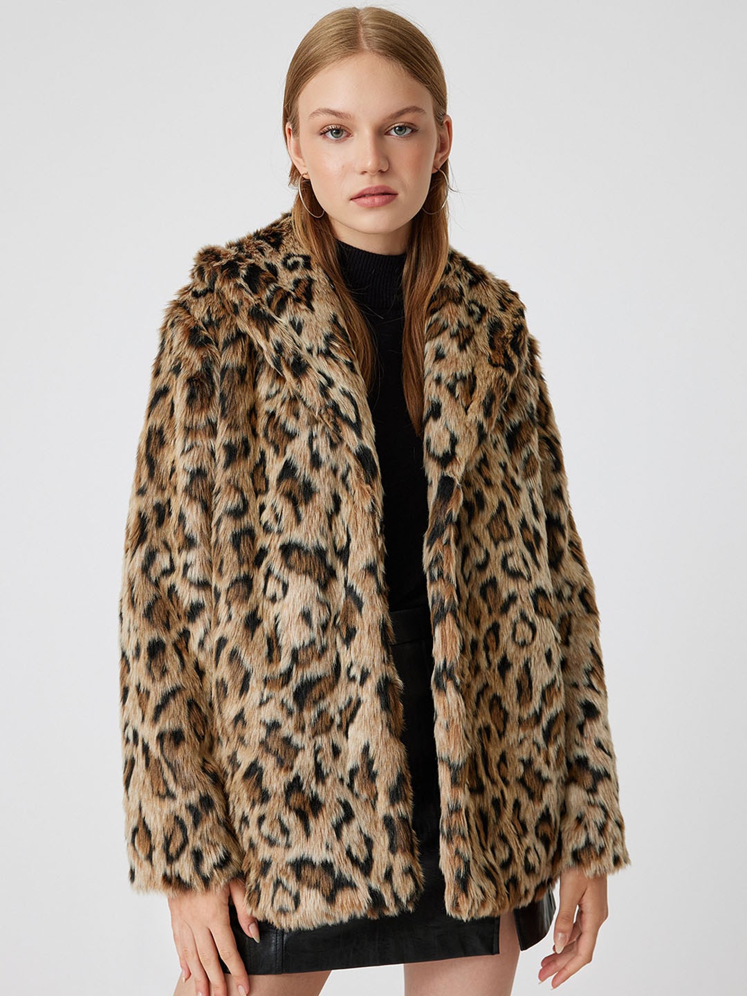 

Koton Women Printed Single-Breasted Overcoat, Brown