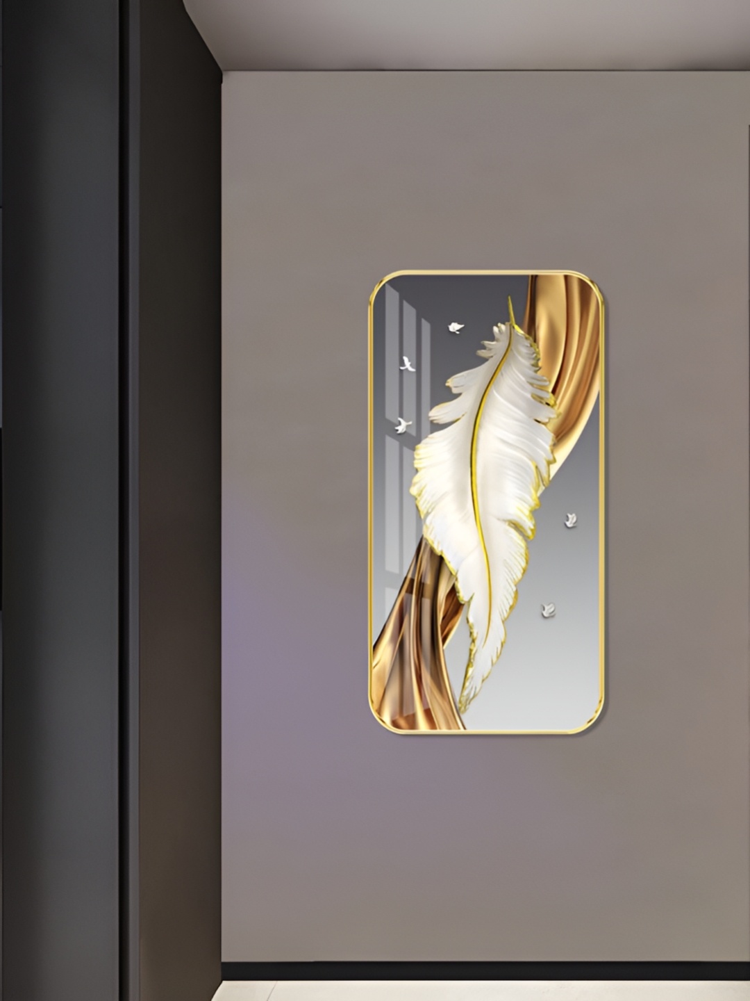 

WALLMAX Gold-Toned & Grey Printed High Glossy Wood Wall Art