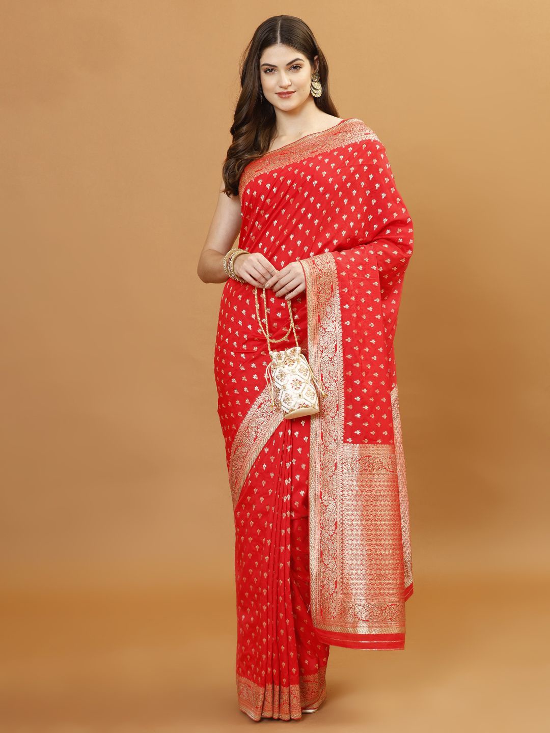 

Meena Bazaar Woven Design Zari Banarasi Saree, Red