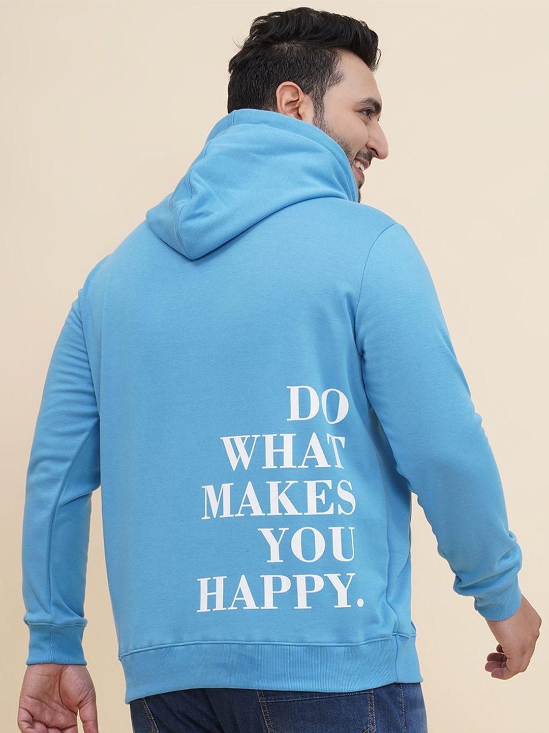 

John Pride Men Typography Printed Hood Fleece Pullover Plus Size Sweatshirt, Blue