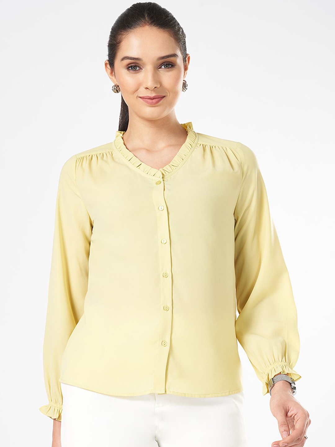 

Annabelle by Pantaloons Women Solid V-Neck Top, Yellow