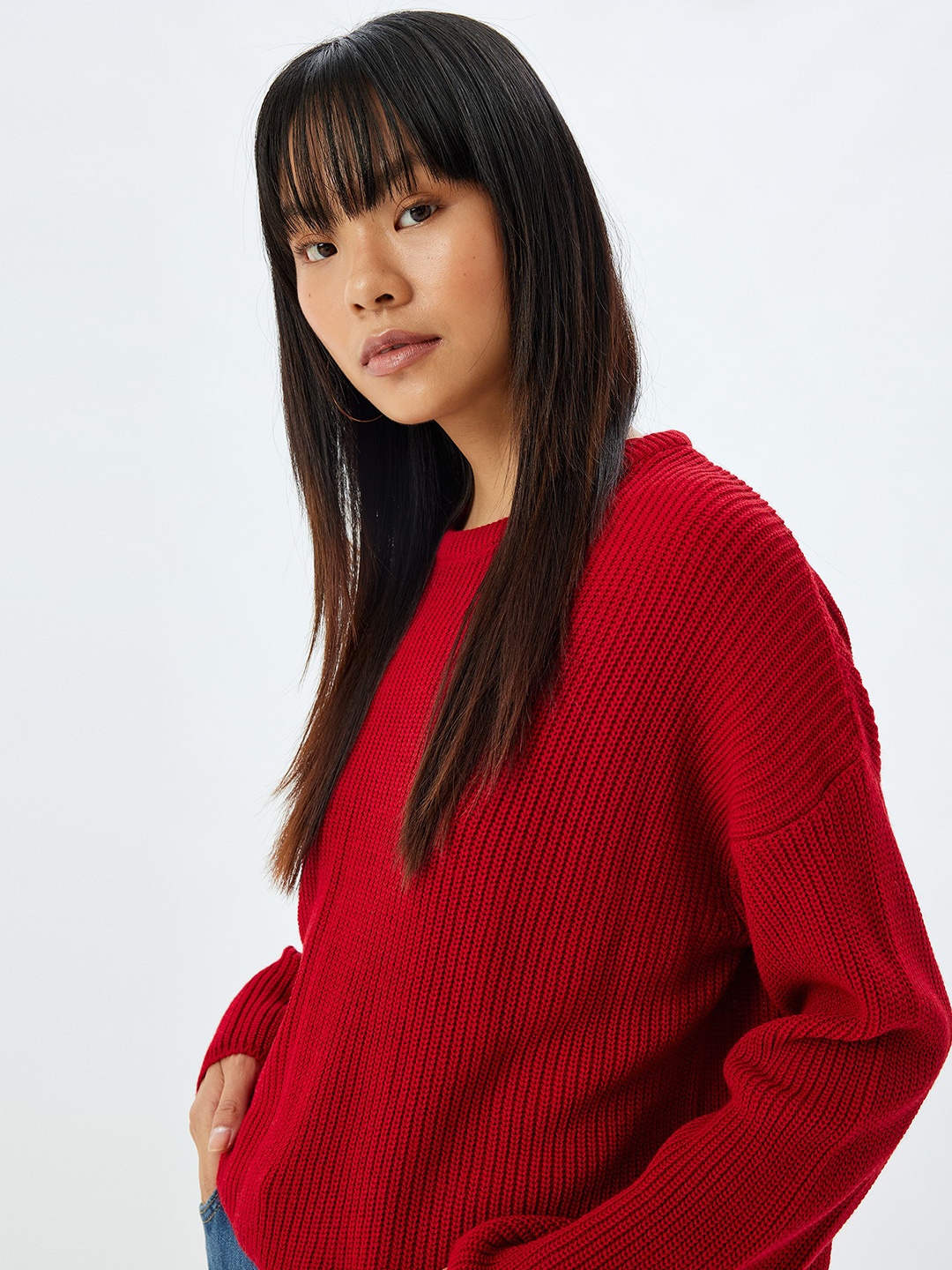 

Koton Women Cable Knit Pullover, Red
