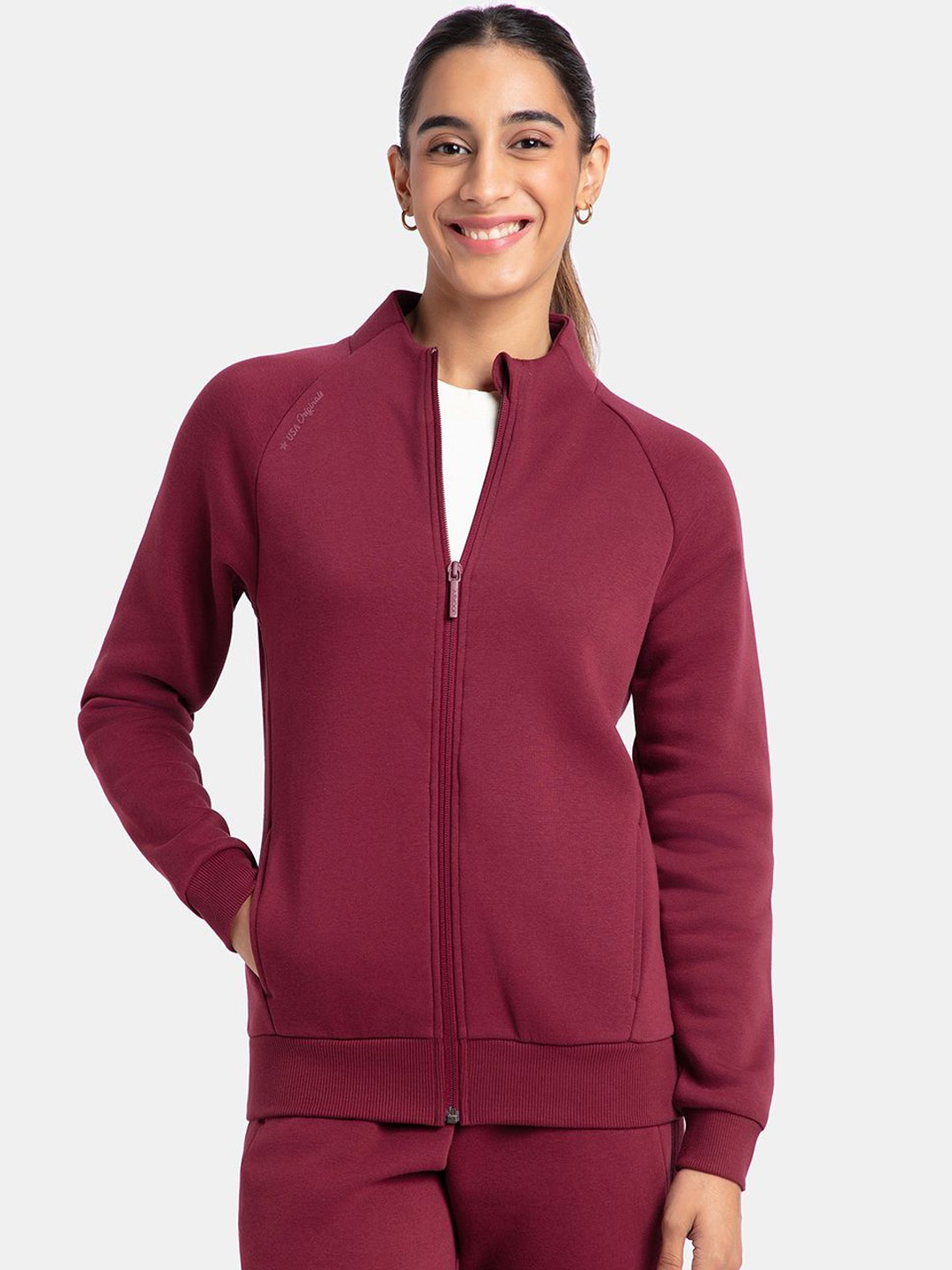 

Jockey Super Combed Cotton Relaxed Fit Full Zip High Neck Jacket with Front Pockets -U108, Maroon